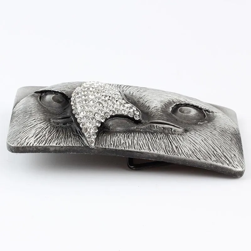 Unisex Genuine Leather Eagle Head Buckle Mosaic Diamond Buckle Belt