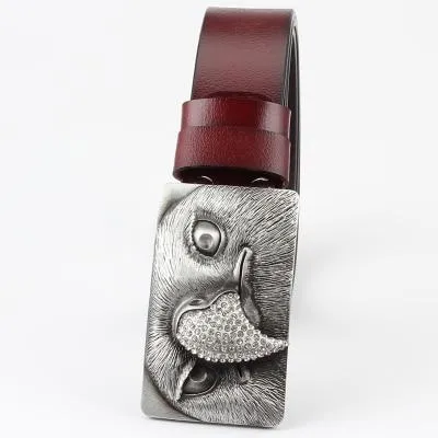 Unisex Genuine Leather Eagle Head Buckle Mosaic Diamond Buckle Belt