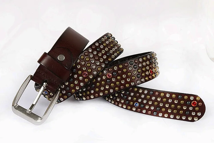 Unisex Handmade Genuine Leather Artificial Diamond Strap Knight Belts