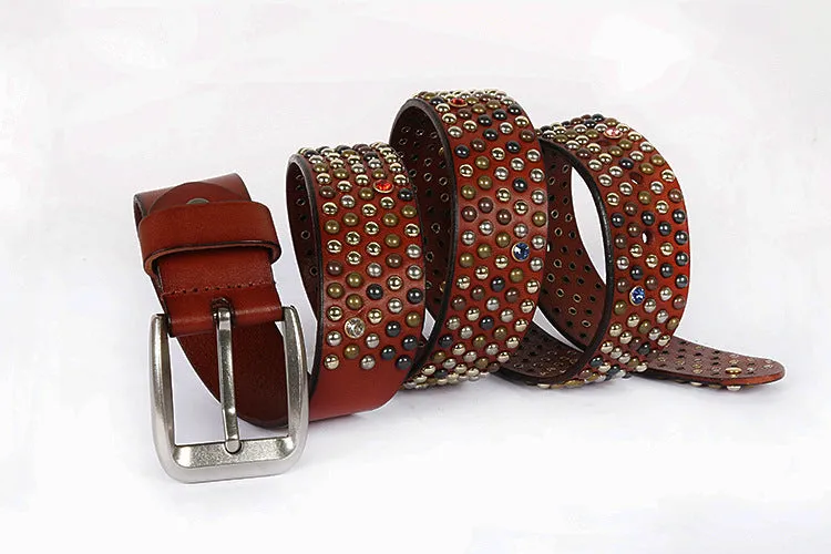 Unisex Handmade Genuine Leather Artificial Diamond Strap Knight Belts