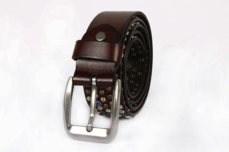 Unisex Handmade Genuine Leather Artificial Diamond Strap Knight Belts