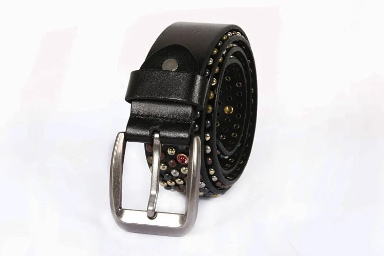 Unisex Handmade Genuine Leather Artificial Diamond Strap Knight Belts