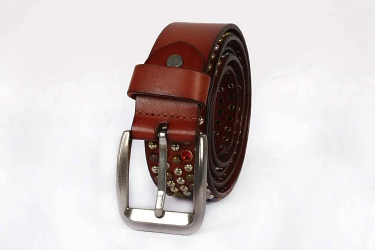 Unisex Handmade Genuine Leather Artificial Diamond Strap Knight Belts