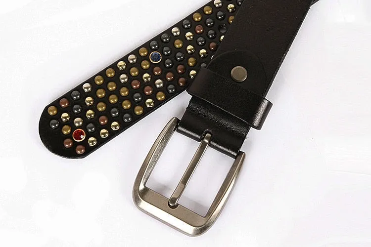 Unisex Handmade Genuine Leather Artificial Diamond Strap Knight Belts