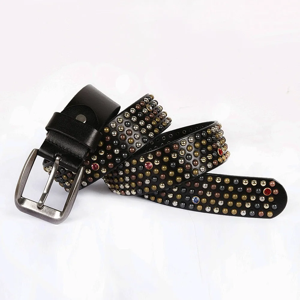 Unisex Handmade Genuine Leather Artificial Diamond Strap Knight Belts