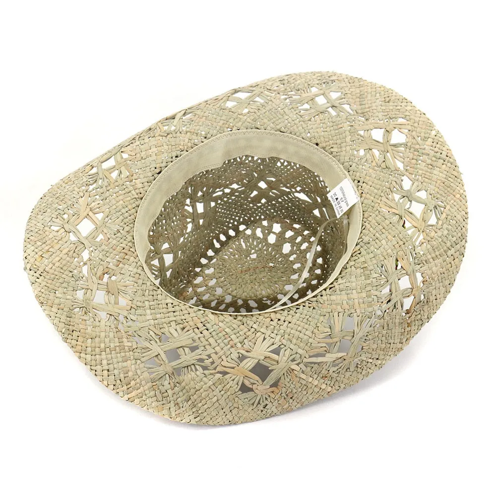 Unisex Summer Fashion Straw Handmade Gem Decor Beachwear Cowboy Hat