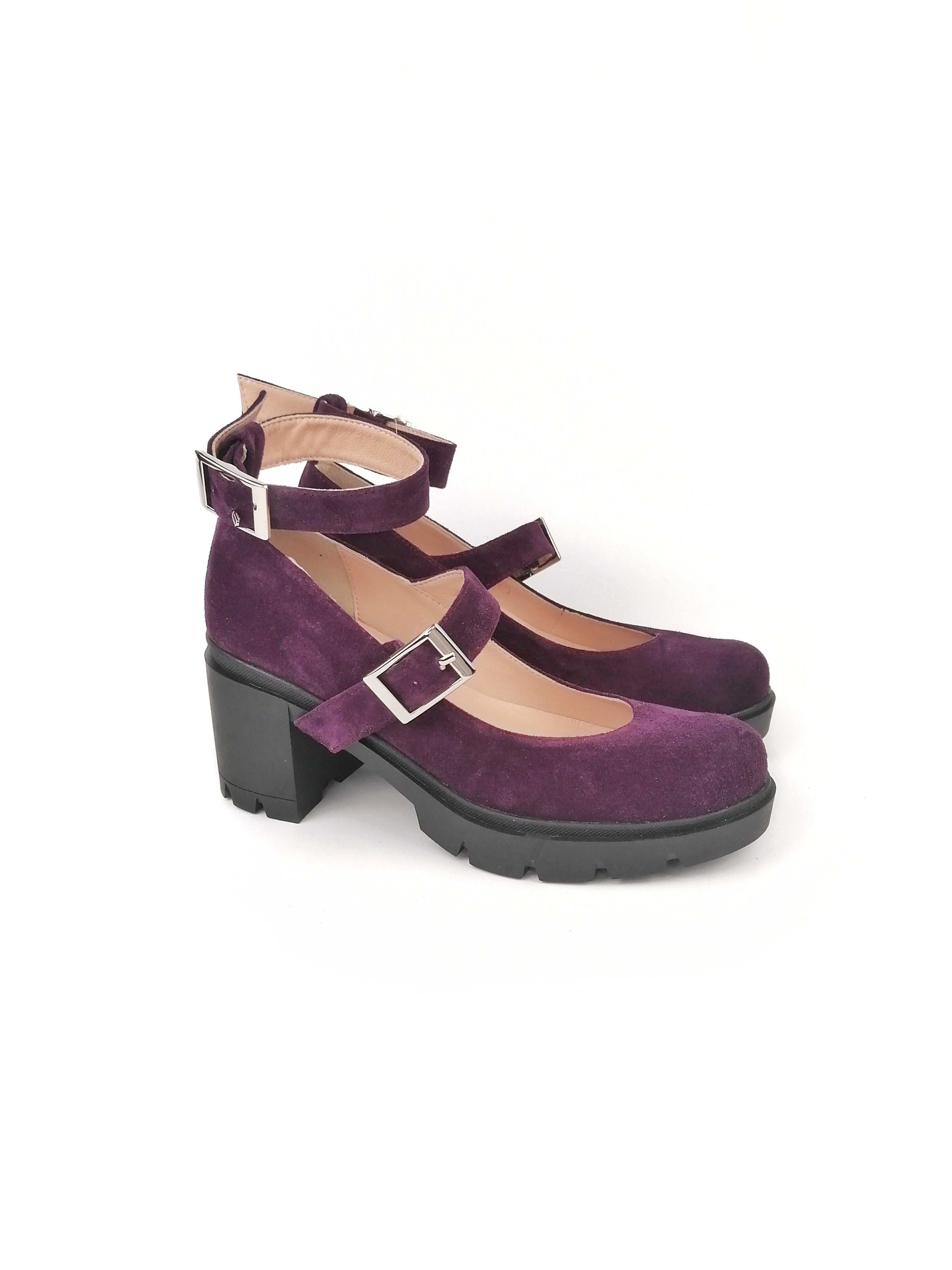 VERONICA PURPLE SUEDE STRAPPY RUBBER HEELS (7,5C