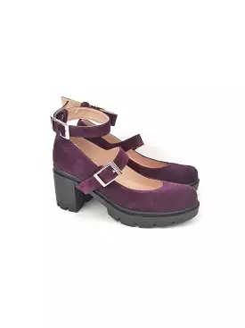 VERONICA PURPLE SUEDE STRAPPY RUBBER HEELS (7,5cm)