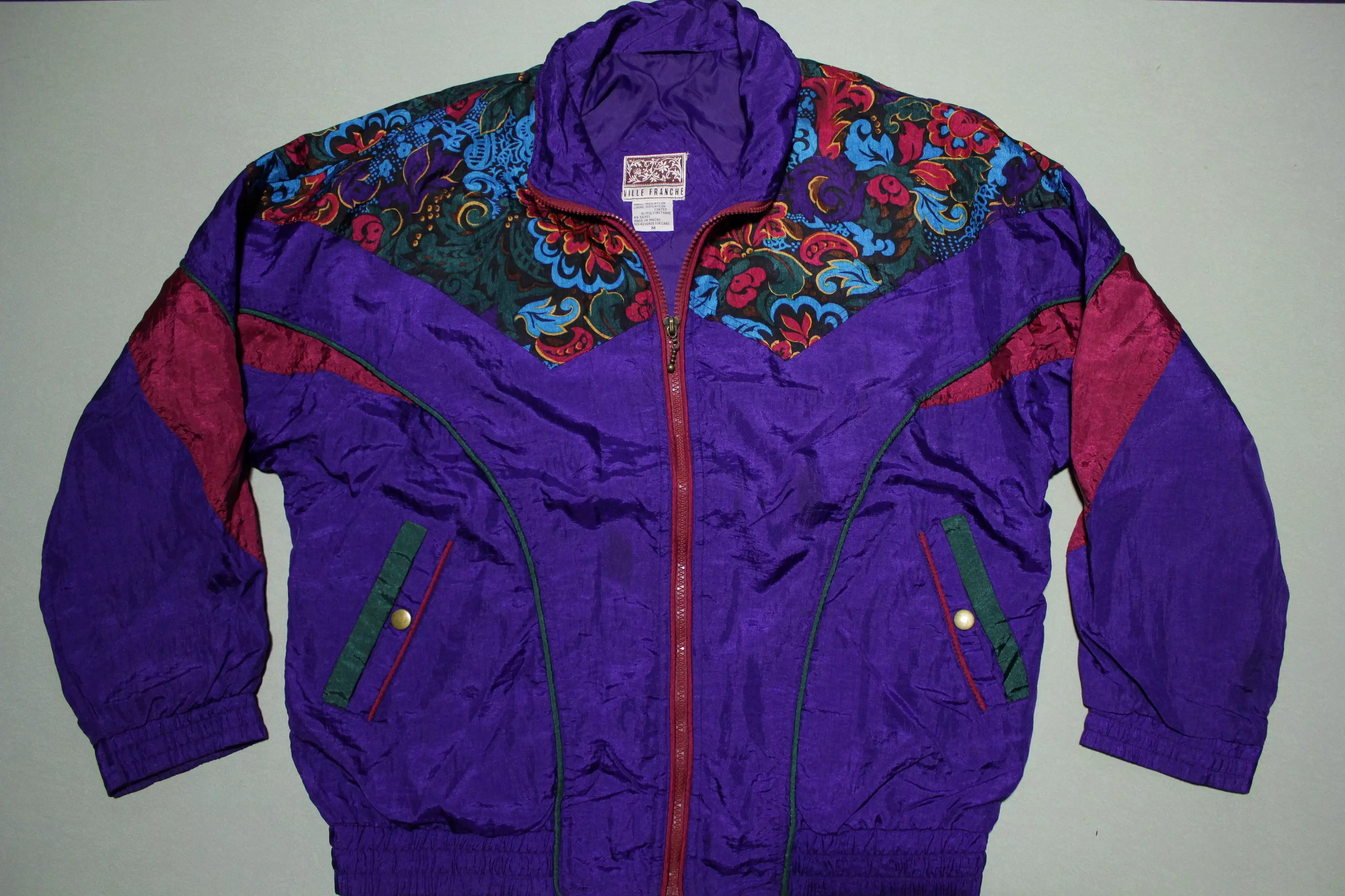 Ville Franche Bling Floral Vintage 90's Grandma Windbreaker Jacket