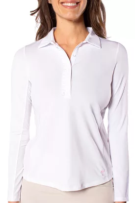 White Long Sleeve Ruffle Polo