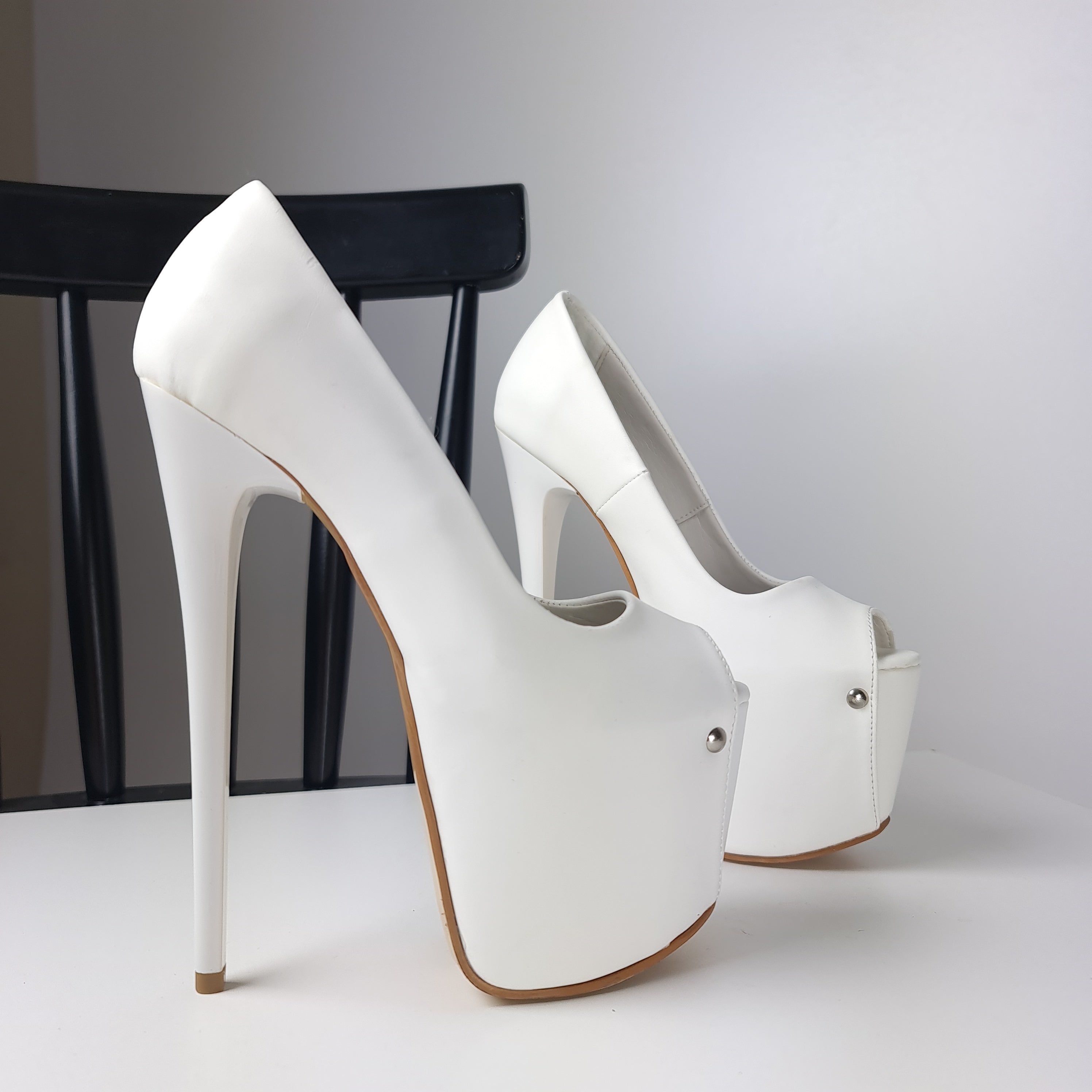 White Matte Open Toe High Heel Pumps