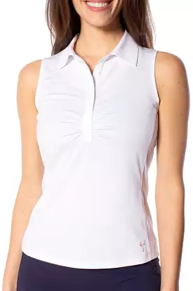 White Sleeveless Ruched Polo