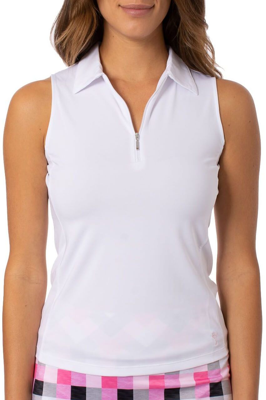 White Sleeveless Zip Polo