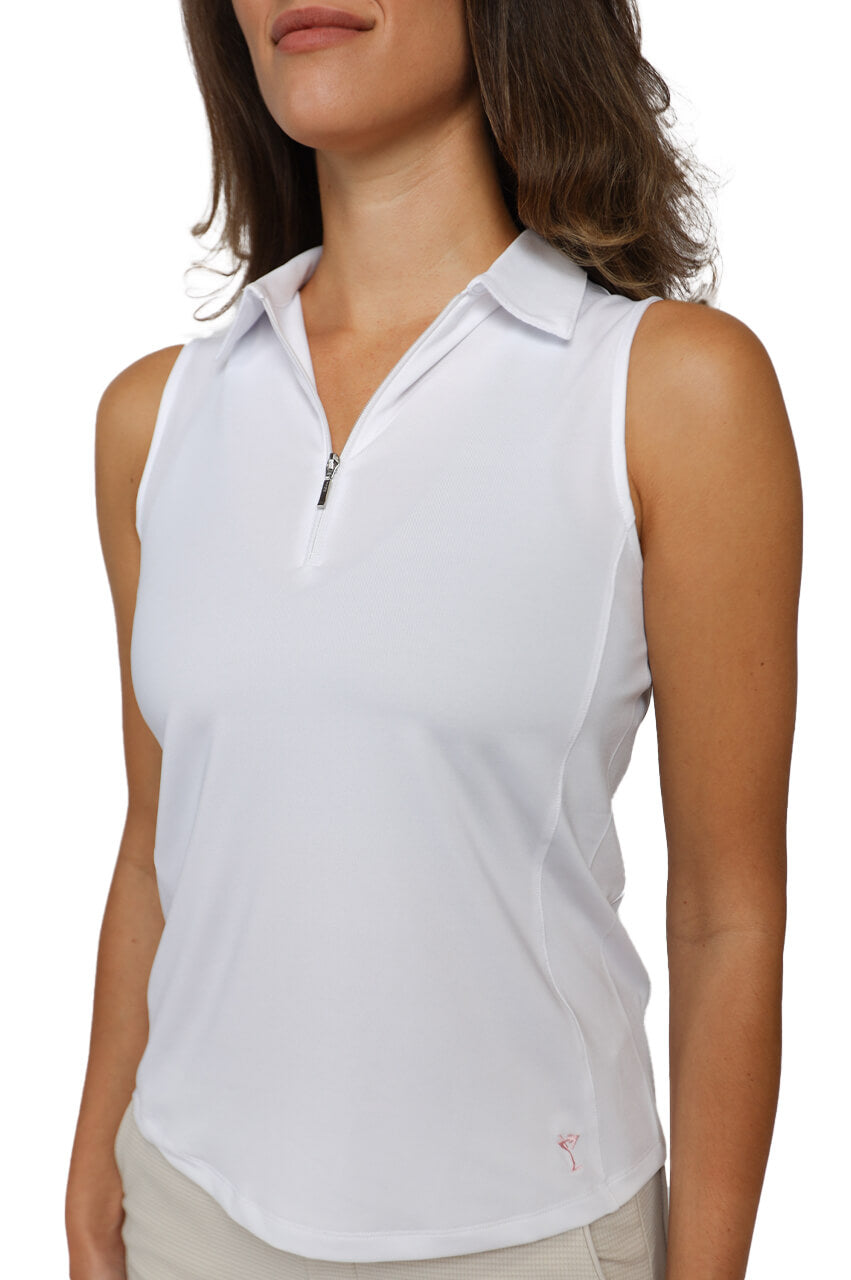 White Sleeveless Zip Polo