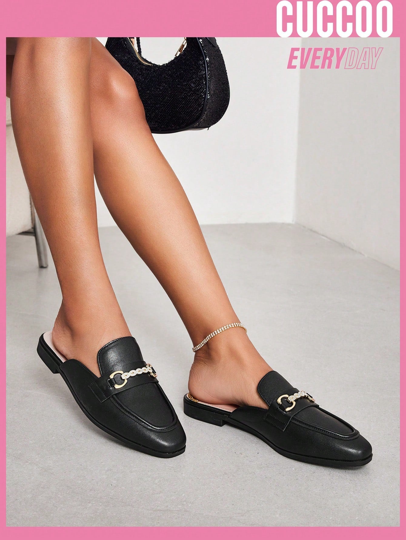 Woman Shoes Fashionable Black Mule Flat Shoes For Spring And Summer