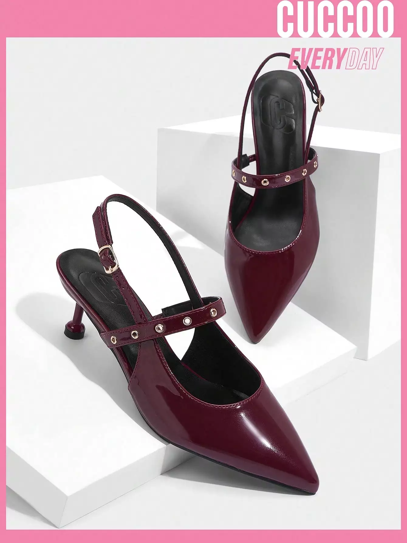 Woman Shoes Fashionable Wine Red Kitten Heel Pumps For Spring And Summer