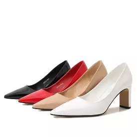 Women's Pointed Toe Shallow Chunky Heel Pumps