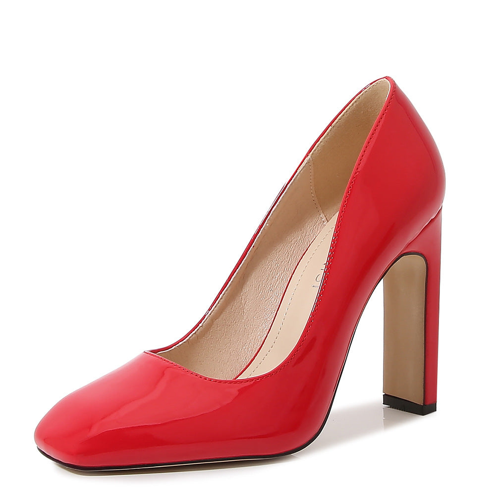 Women's Square Toe Shallow Chunky Heel Pumps Pumps