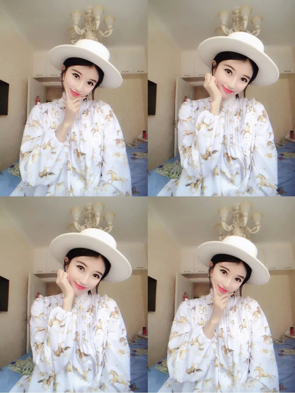 Women's White Woollen Cloth Flat Top Wide Eaves Long Ribbon Hats