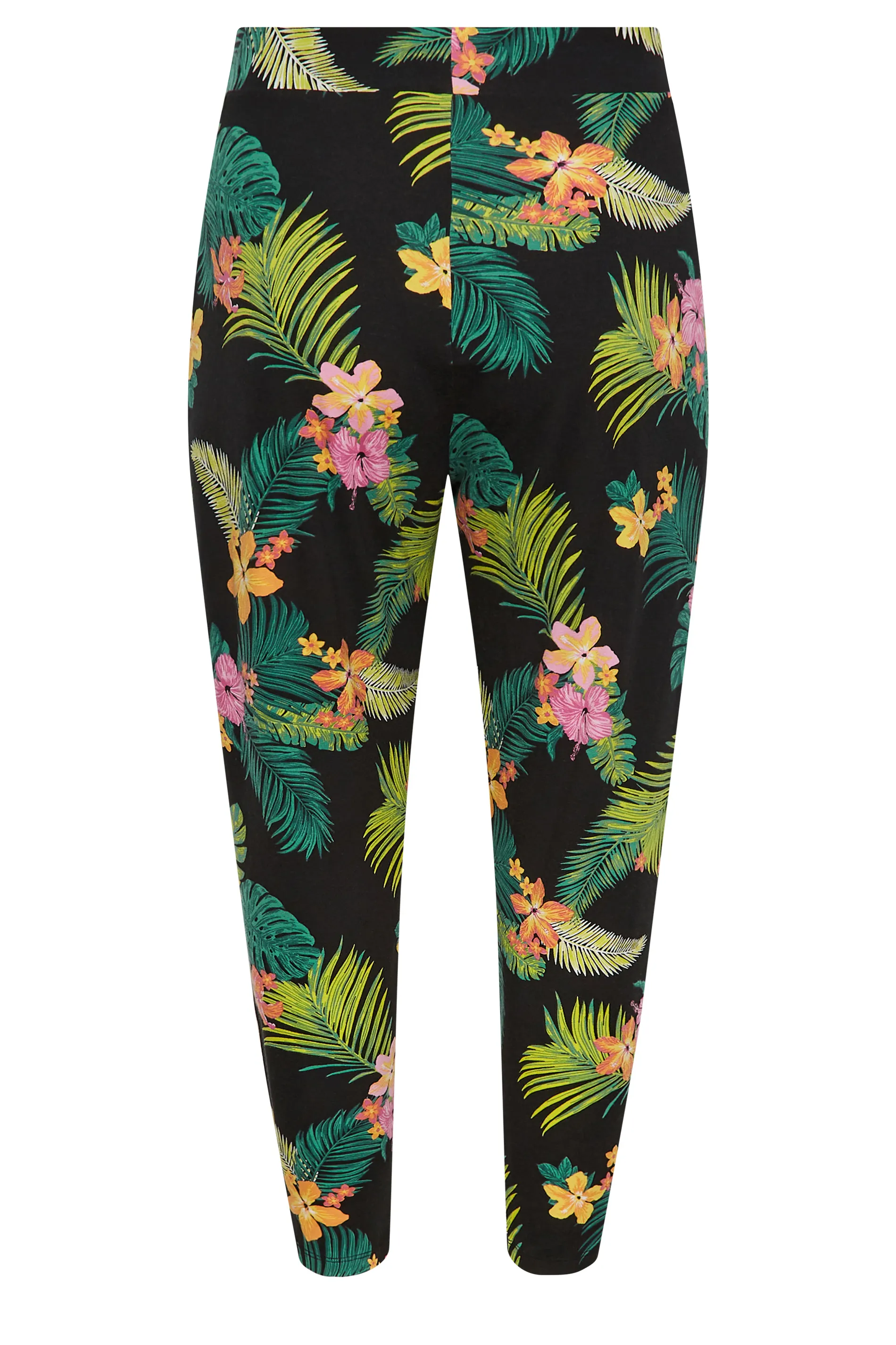 YOURS Curve Black Tropical Print Double Pleat Harem Trousers