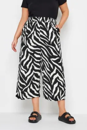 YOURS Curve Black Zebra Print Wide Leg Cropped Trousers