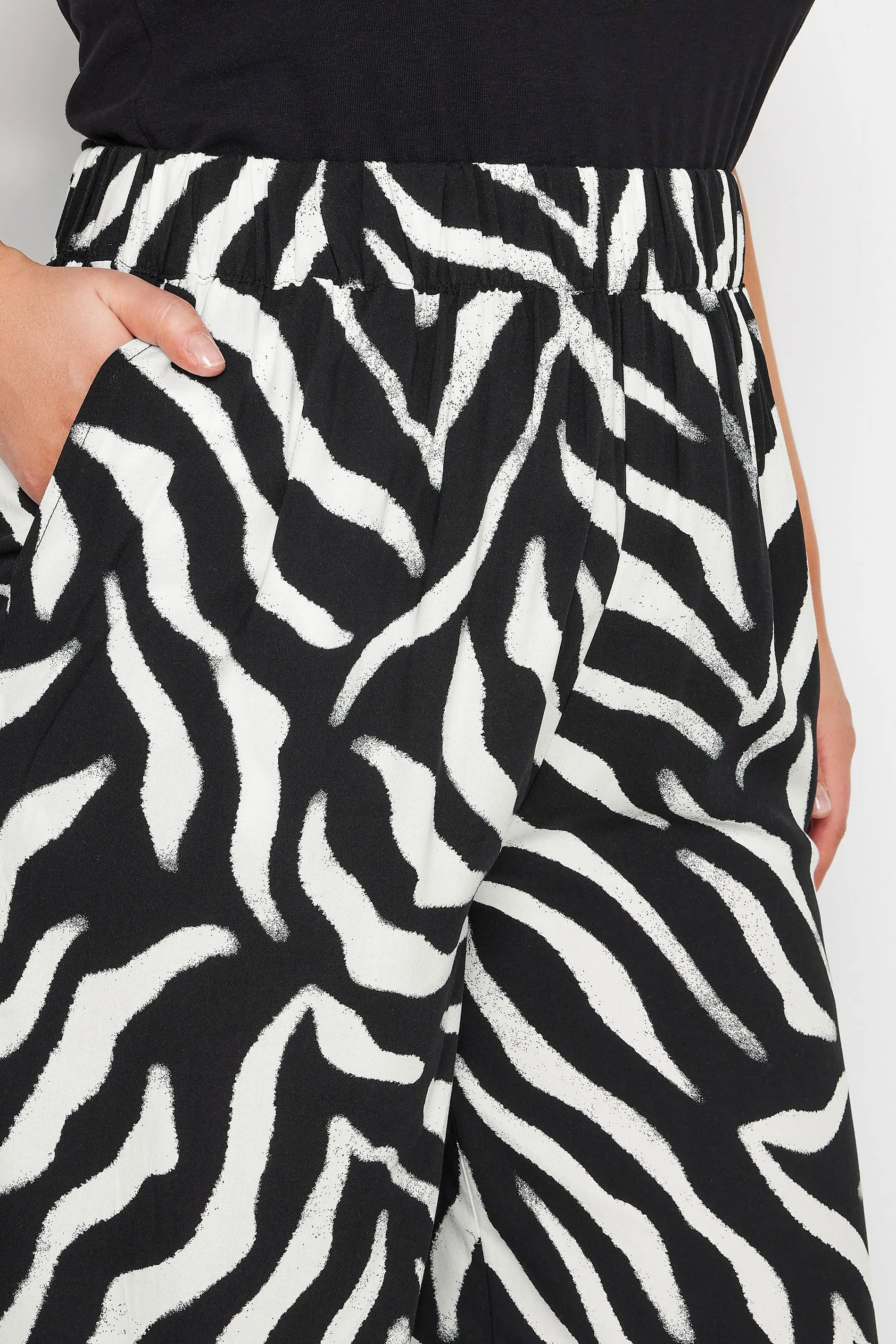 YOURS Curve Black Zebra Print Wide Leg Cropped Trousers