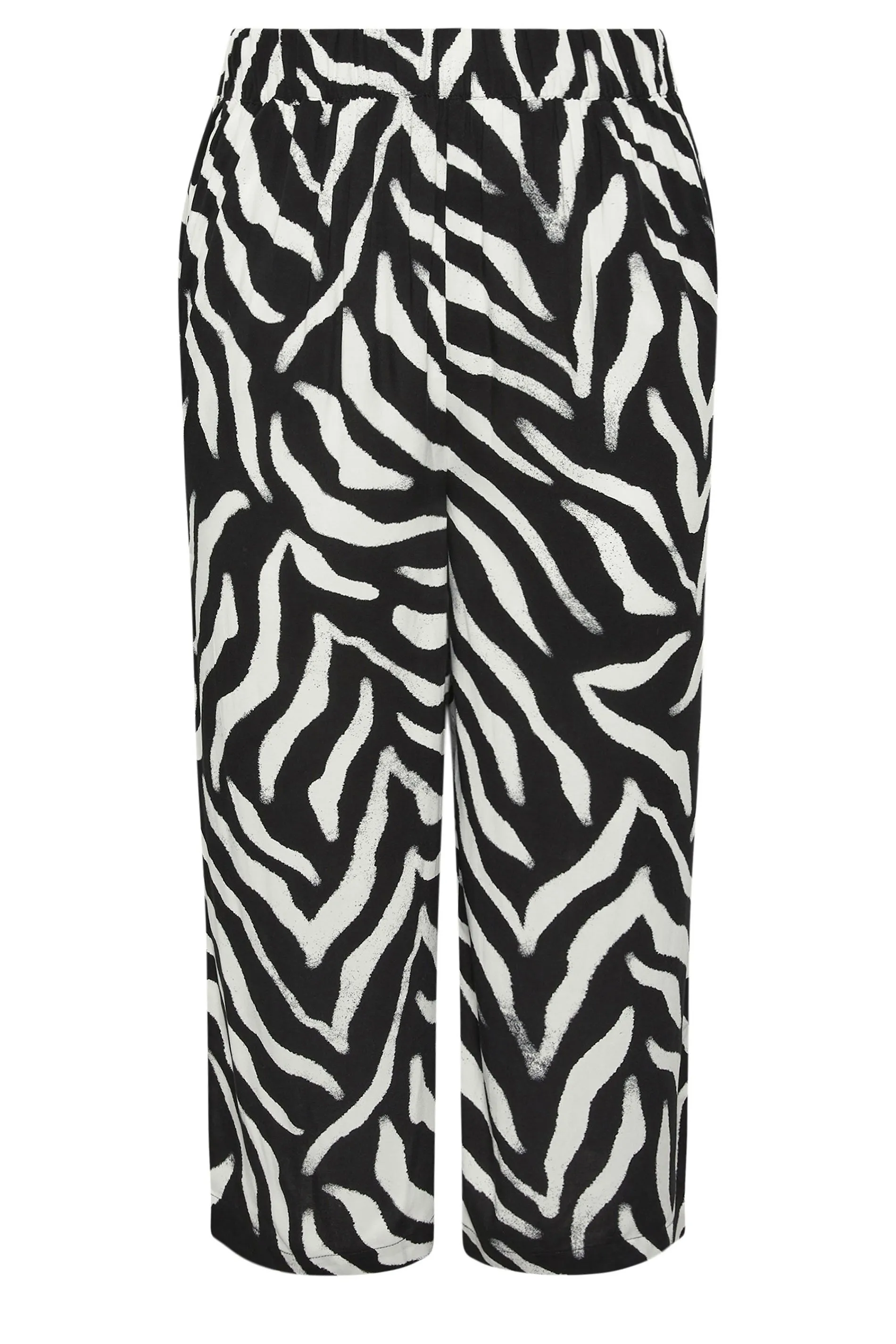 YOURS Curve Black Zebra Print Wide Leg Cropped Trousers