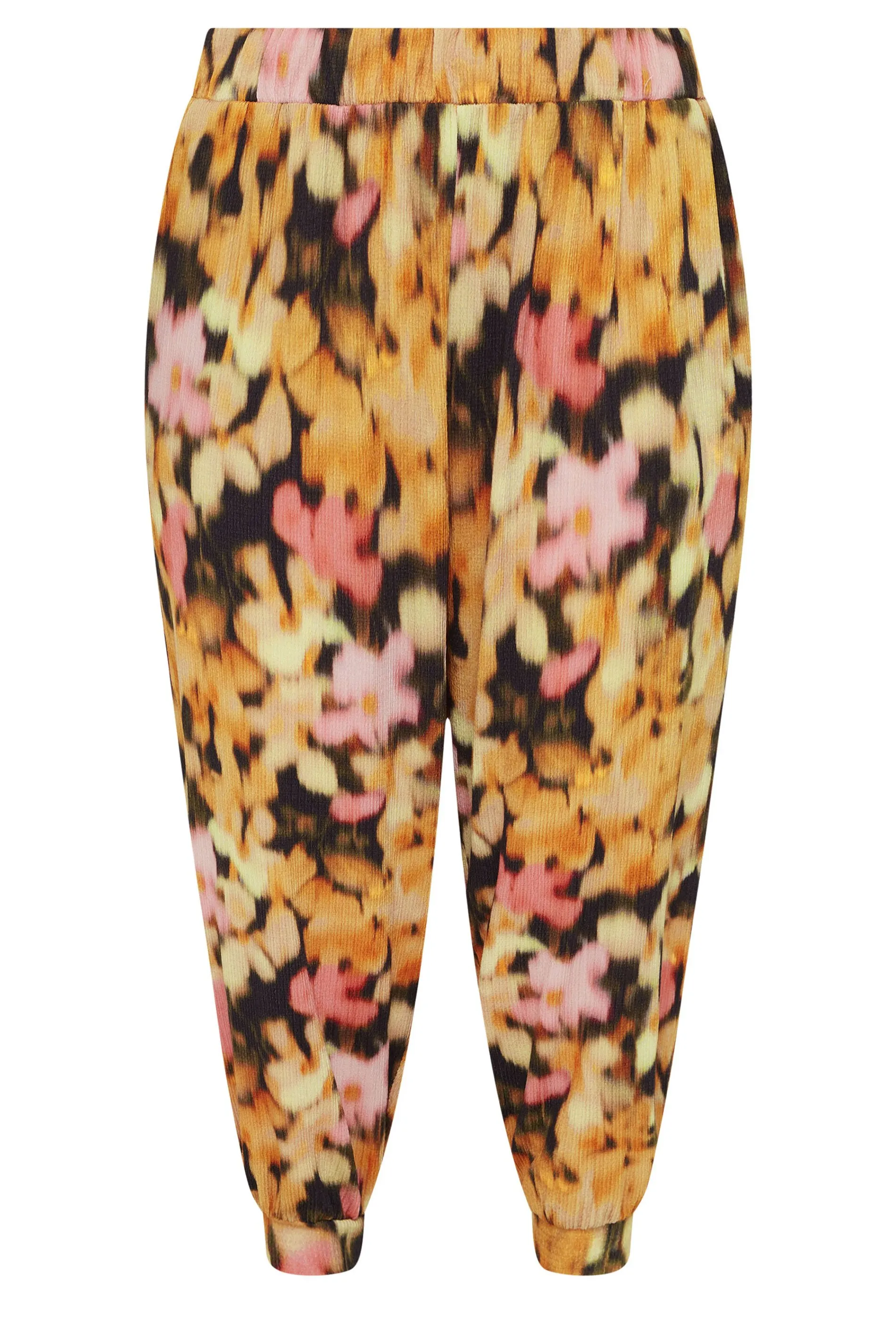 YOURS Curve Orange Floral Print Textured Cropped Harem Trousers