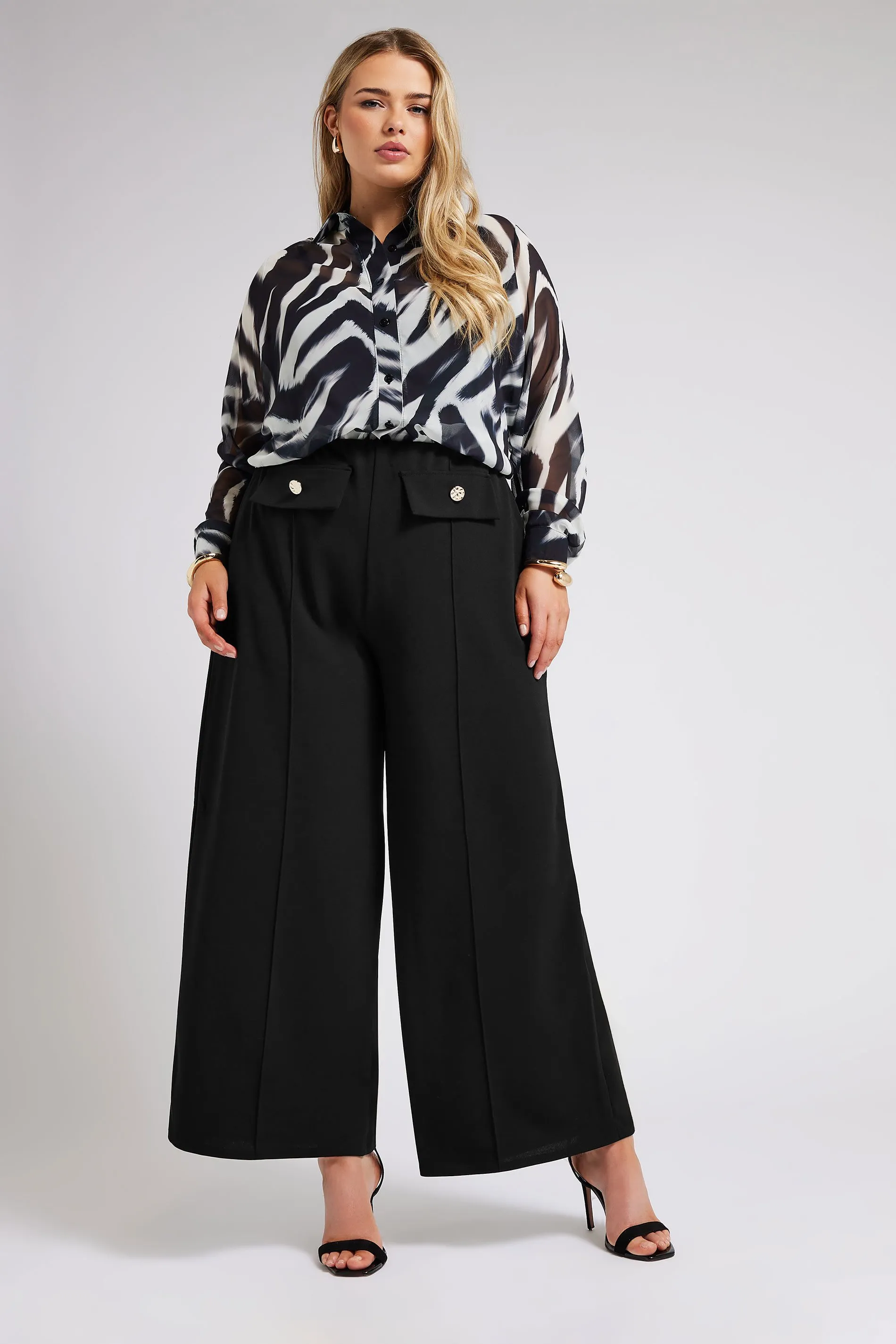 YOURS LONDON Curve Black Pocket Front Wide Leg Trousers