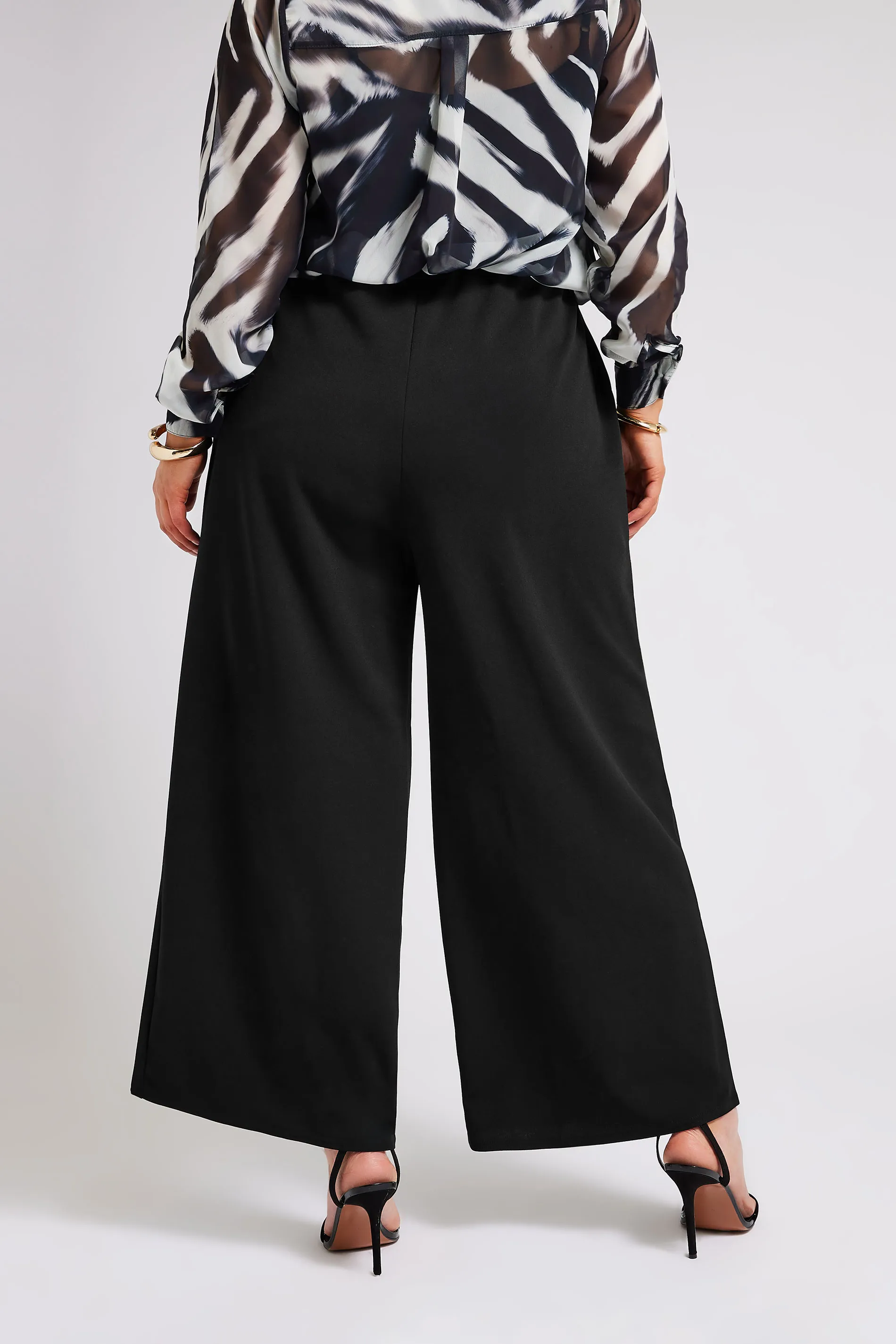 YOURS LONDON Curve Black Pocket Front Wide Leg Trousers