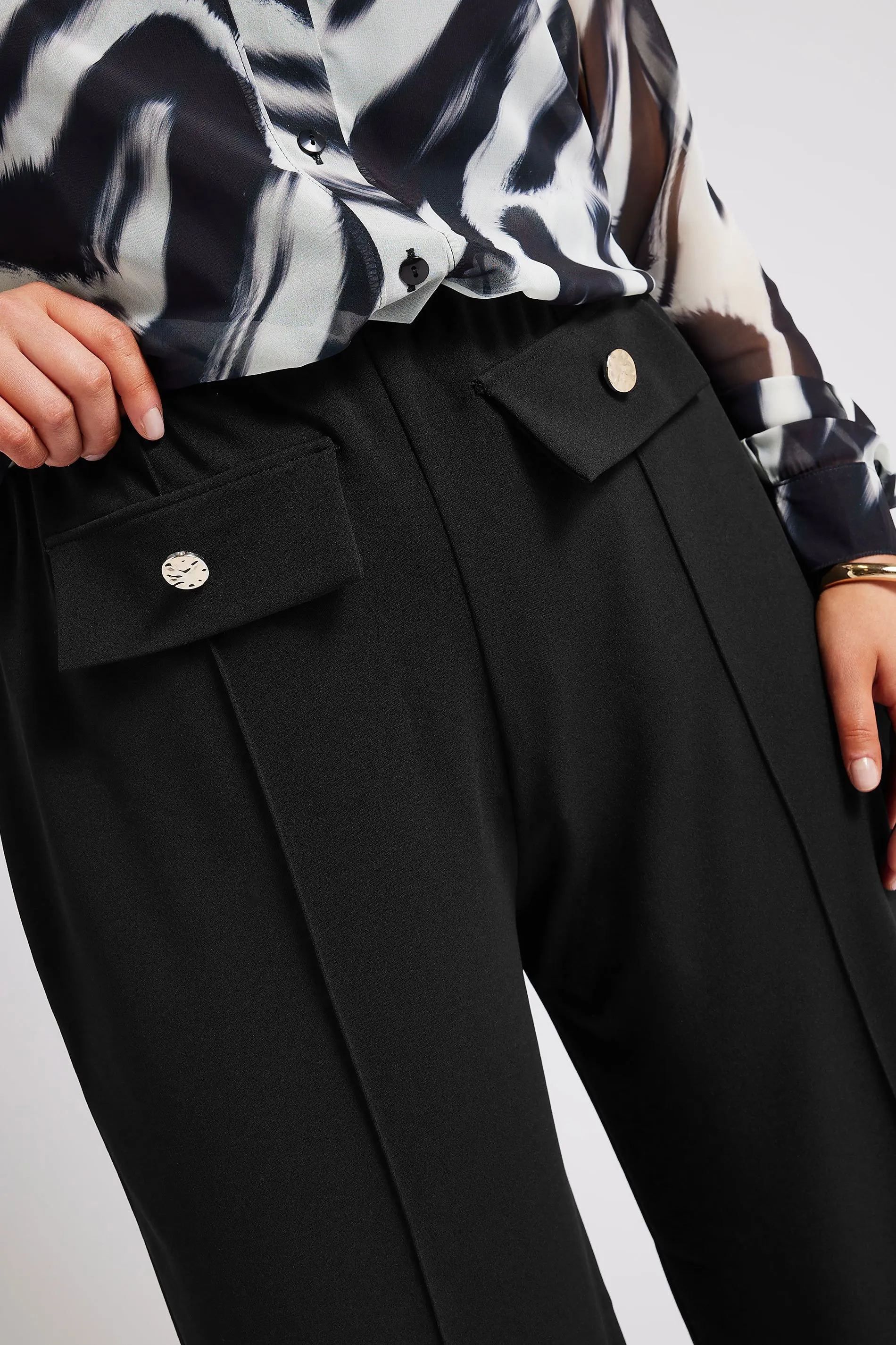 YOURS LONDON Curve Black Pocket Front Wide Leg Trousers