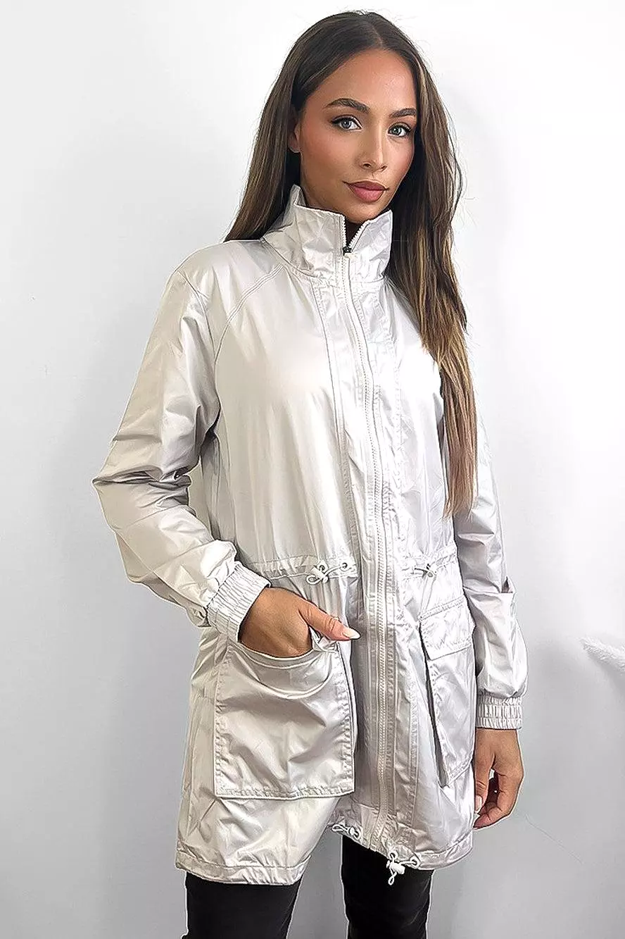 Zipped Down Drawstring Waist Windbreaker