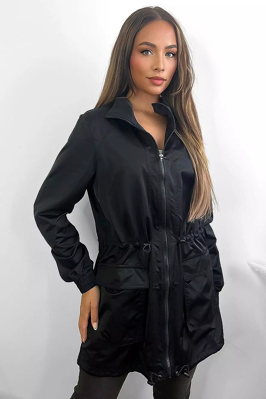 Zipped Down Drawstring Waist Windbreaker